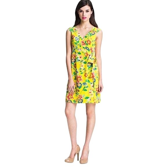 Kate Spade New York Cathleen Print Yellow Silk Wrap Dress Full Bloom Size 4 - Picture 5 of 10